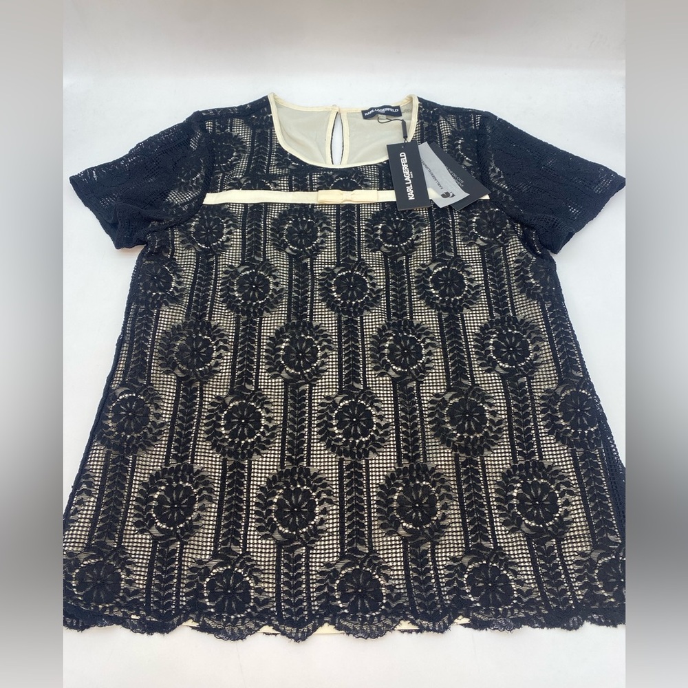 Karl Lagerfeld Black and Cream Floral Blouse